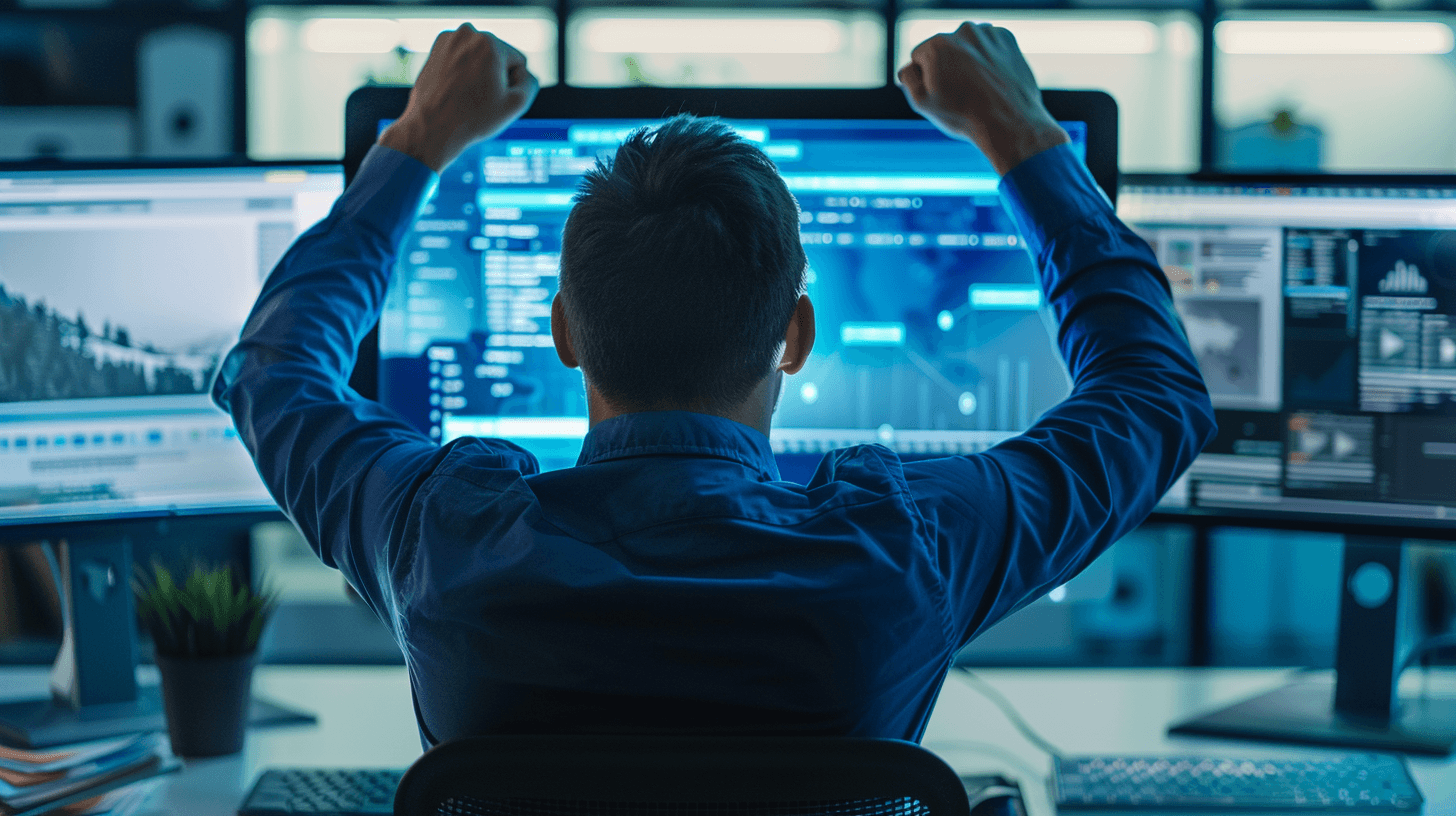A solo law firm operating smoothly as automated systems and workflow indicators run in the background on a dashboard, attorney reviewing outcomes rather than managing tasks, modern editorial tech illustration.